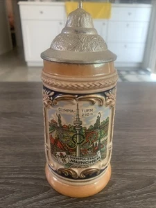Gerz Olympia Stadt Munchen Beer Stein 7.5” Germany Vintage Lidded - Picture 1 of 7