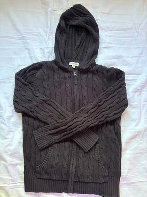 Suéter de punto negro con capucha St John's Bay para mujer, talla M Foto 1 de 4