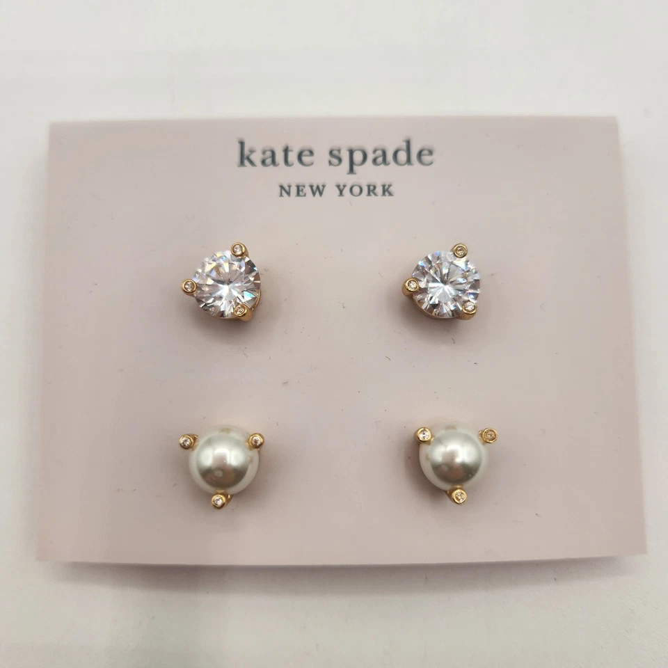 Pendientes Kate Spade New York Rise Shine 2 pares de perlas de vidrio y circonitas cúbicas nuevos con etiquetas Foto 1 de 4