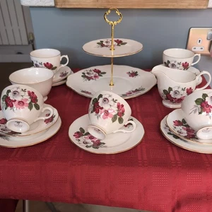 Gainsborough bone china Pink flower Tea set Cups Saucers plates Set & Cake stand - Picture 1 of 14