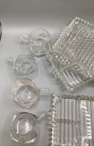 Hazel Atlas Sip N' Smoke Snack Tray Ball & Rib SET 4 Trays and 4 Cups - Picture 1 of 4