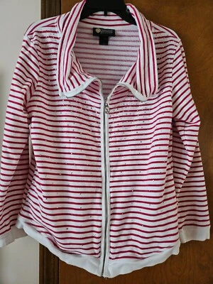 Christine Alexander Mujer’s Cremallera Completa Manga Larga Rayas Chaqueta Talla XL Foto 1 de 4