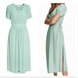 New H&M Cottagecore Midi tea Dress size 4 mint green 50s style polka dot prairie - Picture 1 of 12