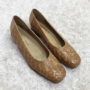 Trotters Leather Woven Loafer Block Heels Brown 7 N - Picture 1 of 10