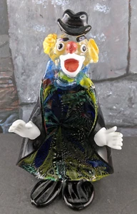 Cenicero grande payaso de cristal artístico de Murano payaso plateado mica negro azul de pie - Imagen 1 de 20