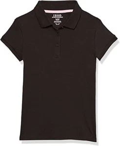 IZOD BLACK Girls' School Uniform Short Sleeve Interlock Polo Shirt, US 6 - Picture 1 of 2