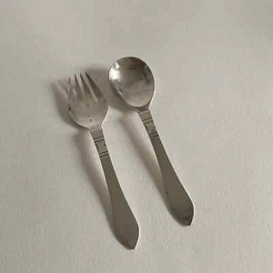 Georg Jensen Sterling Silver "Continental" Pattern Serving Spoon & Fork Set - Picture 1 of 9
