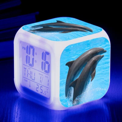 Colorido LED Despertador Delfín Brillante Electrónico Digital Reloj de Escritorio 3.15" Foto 1 de 4