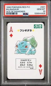1996 POKEMON RED POKER CARD #001 BULBASAUR PSA 10 GEM MINT ACE OF DIAMONDS - Picture 1 of 2