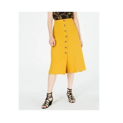BCX Juniors Womens S Honey Yellow Button Detail Midi Skirt NWT Y76 - Image 1 of 4