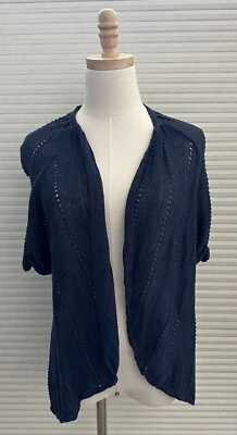 Elie Tahari Womens Short Sleeve Open Front Cardigan Blue Linen Size Medium - Image 1 of 4
