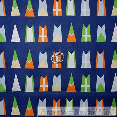 BonEful Fabric Cotton Quilt Navy Blue Nautical Flag Sail Boat Stripe SALE SCRAP - Image 1 of 4