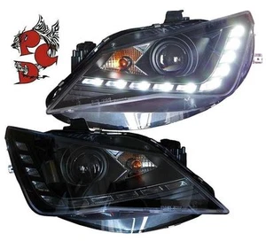ECHTES LED TAGFAHRLICHT SCHEINWERFER SEAT IBIZA 6J 6P FACELIFT 12+ SCHWARZ SET - Bild 1 von 4
