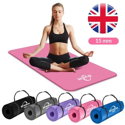 Extra Thick Yoga Mat 15MM Gym Workout Fitness Pilates Women Exercise Non Slip UK - Image 1 of 4