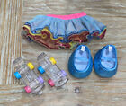 Build a Bear BAB Rainbow Sparkle Roller Skates Blue Sequin Shoes Skirt Lot