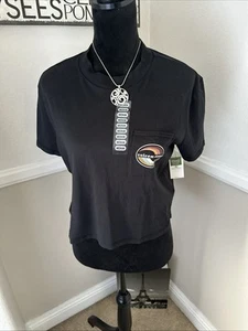 NWT Volcom Stone Cropped Surf Pocket Baby Tee Organic Cotton T Shirt Black M - Picture 1 of 8