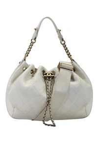 Chanel Womens Quilted Leather Paris Rome Drawstring CC Shoulder Handbag White - Picture 1 of 19