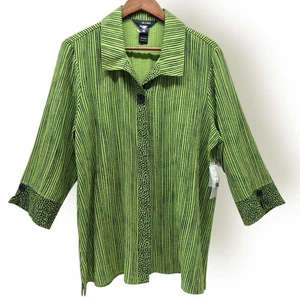 Ali Miles Striped Tunic Top Womens XL 3/4 Sleeve Green Abstract Art Eclectic Dot - Picture 1 of 7