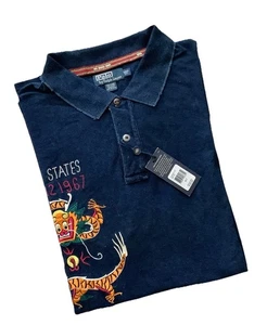 NEW Vintage Polo Ralph Lauren Shirt 5XLT Indigo Blue Huge Embroidered Dragon US - Picture 1 of 10