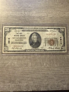 1929 $20 PRIMER BANCO NACIONAL NUEVA MONEDA NACIONAL KENSINGTON PA - Imagen 1 de 10