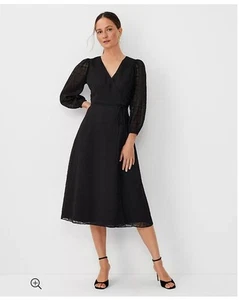 NUEVO Vestido Ann Taylor Negro A Cuadros Envolvente Acampanado Corbata Cintura Talla 8 Pequeño Jacquard Nuevo con Etiquetas - Imagen 1 de 2