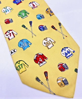 Alynn Neckwear Tie Lacrosse Necktie 100% Silk USA Made Sports Vintage Yellow - Image 1 of 4