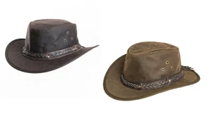 OIL SKIN WAX WAXED COTTON AUSSIE COWBOY AUSTRALIAN STYLE BUSH HAT OLIVE BROWN - Picture 1 of 5