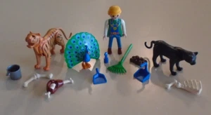 PLAYMOBIL People ~ Lavoratore dello zoo con tigre / pantera / pavone e accessori - Foto 1 di 3