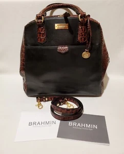 Brahmin Adele Black Tuscan Leather Embossed Croc Large Shoulder Bag Purse NWT - Picture 1 of 10
