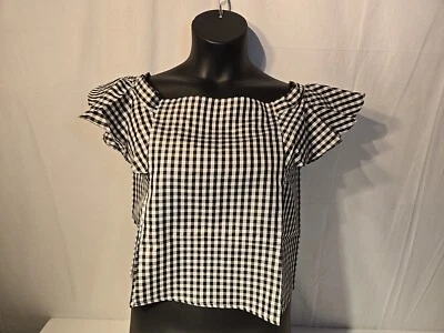 Top de mujer talla S. Camiseta sin mangas recortada Timing blanca y negra a cuadros hombros  Foto 1 de 4
