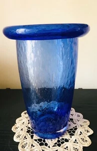 LARGE VINTAGE ITALIAN MURANO COBALT BLUE CONTROL BUBBLE DRIP BUBBLE VASE UNUSED - Picture 1 of 13