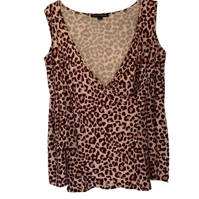 Boston Proper Cold Shoulder Crossover V-Neck Sweater Pink Brown Leopard Print S - Image 1 of 4