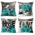 Throw Pillow Covers for Couch Set of 4 18x18 Teal Pillow Case Cotton Linen Cu...