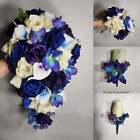 Purple Royal Blue Ivory Rose Calla Lily Orchid Bridal Wedding Bouquet Accessorie