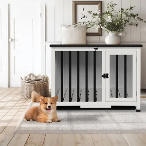 Heavy Duty Dog Crate Furniture Wooden Indoor Dog Kennel End Table with Tray - Picture 1 of 12