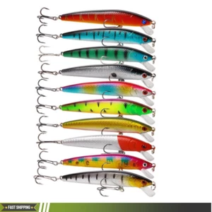 10X Fishing Lures Minnow Baits Crankbaits Jerkbait Set Hooks Bass Tackle - Picture 1 of 8