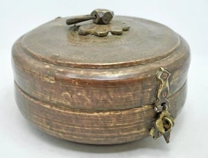 Antique Brass Round Chapati Bread Box Original Old Hand Crafted Engraved Kitchen - Picture 1 of 7