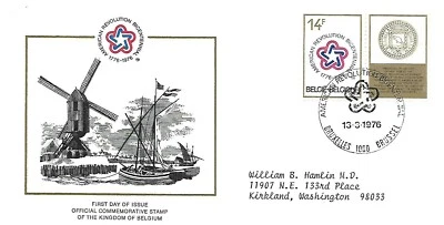 BELGIUM 1976 FIRST DAY COVER, AMERICAN BICENTENNIAL EMBLEM  - Image 1 of 2