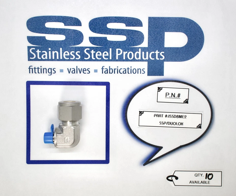 QTY:1 SSP Duolok 1/2” Tube X 1/8” MNPT Elbow/Swagelok-Cross Ref. (SS-810-2-2)! - Image 1 of 1