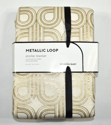 Manta para Cochecito Pottery Barn Moderna Bebé Lazo Metálico NUEVA Dorado Marfil 30x40 Foto 1 de 4