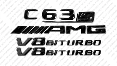Juego de letras logotipos emblemas negros brillantes para Mercedes-Benz C63s V8 biturbo AMG W205 Foto 1 de 4