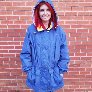Chaqueta con Capucha London Fog Para Mujer Grande Azul Claro/Amarillo Usada en Excelente Condición Lluvia Día Elige - Imagen 1 de 4