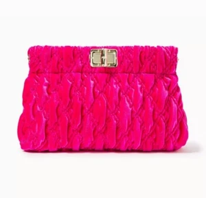 Lilly Pulitzer Quilted Velvet Clutch Bamboo Turnlock Luxe Holiday Purse - Picture 1 of 16