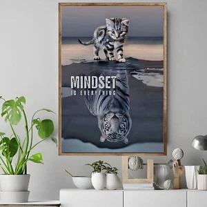 MINDSET 01 Motivation Cat Lion Home Wall Art Print Great for Gift  POSTER CANVAS - Picture 1 of 3