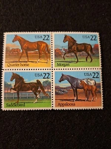 U.S. Stamp, Scott #2155-58, American Horses, block of 4, 22cent M/F/NH - Picture 1 of 2