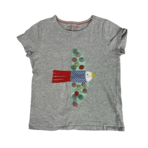 Mini Boden Gray Pom Pom Bird Applique T-Shirt size 6-7 - Picture 1 of 5