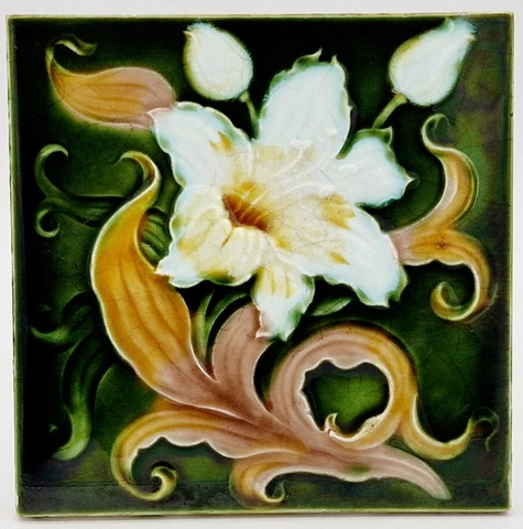 Art Nouveau Moulded Majolica Tile by Henry Richards C1908 AE4 Cover