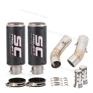 For Ducati 848 1098 1198 Exhaust Tip Mid Pipe Carbon Muffler Slip On 51MM System - Picture 1 of 12