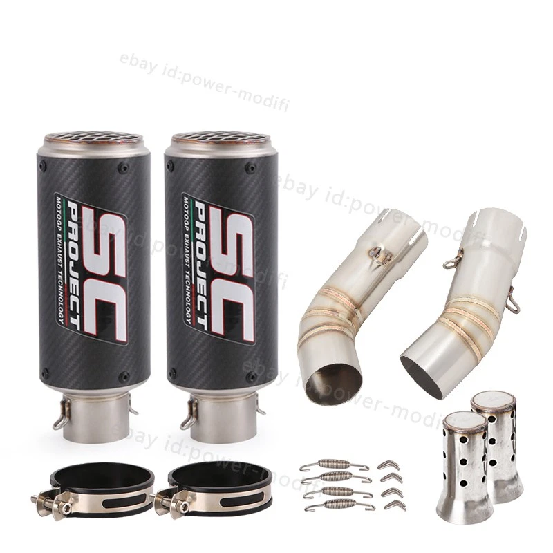 For Ducati 848 1098 1198 Exhaust Tip Mid Pipe Carbon Muffler Slip On 51MM System - Image 1 of 4