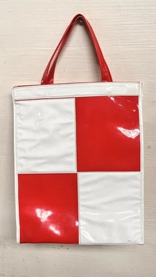 Bolso grande PVC rojo y blanco vintage años 60. Fabuloso bolso llamativo. Cierre de cremallera. Foto 1 de 4